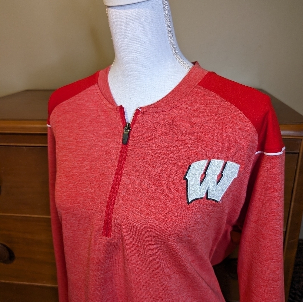WISCONSIN BADGER Y2K Pullover 1/4 Zip Long Sleeve SHIRT VINTAGE Unisex SZ L